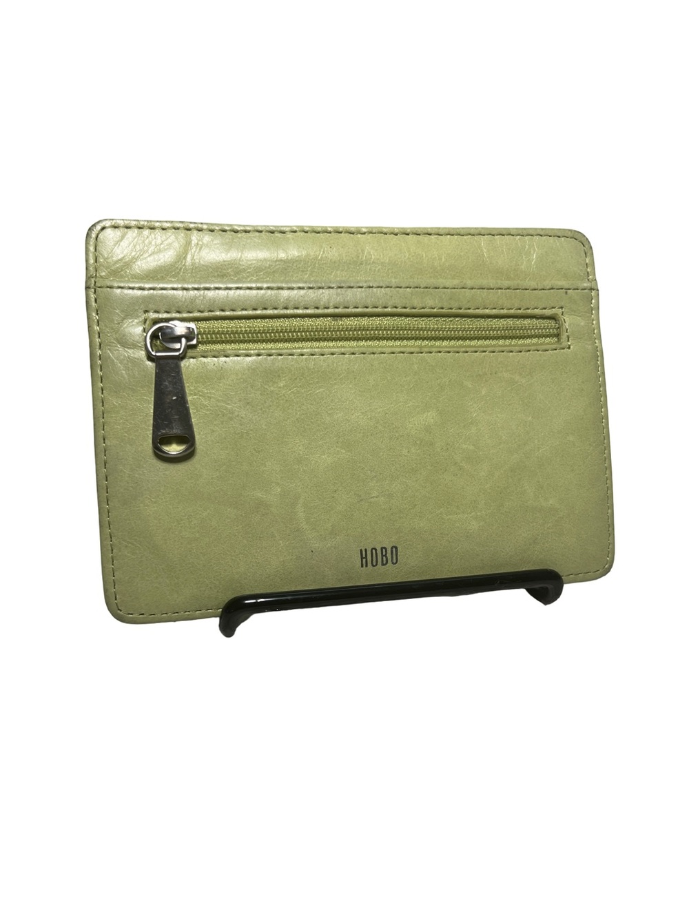 HOBO Green Leather Bifold Wallet Card Holder ID Zip Pocket